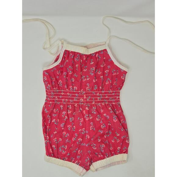 Vintage Carrots Girls Summer Romper Jumpersuit Red Floral Pattern Size 4 - Picture 3 of 9